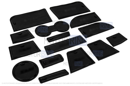 Комплект силиконовых черных ковриков панели приборов и консоли для Лада Икс Рей_1