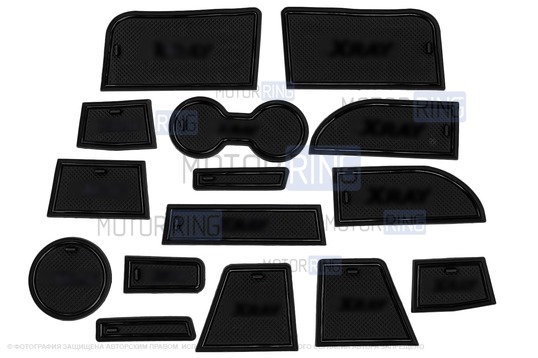 Комплект силиконовых черных ковриков панели приборов и консоли для Лада Икс Рей