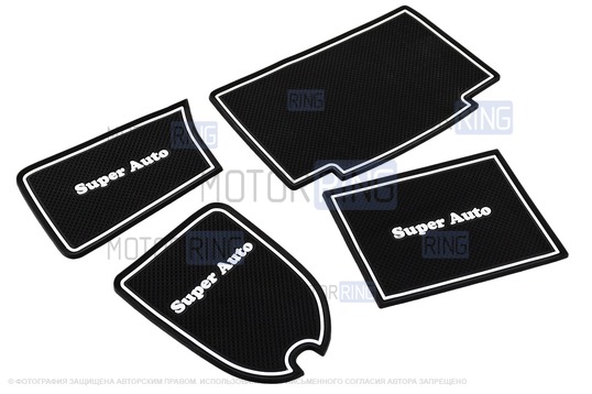 Комплект черно-белых силиконовых ковриков панели приборов и консоли Super Auto для ВАЗ 2113-2115