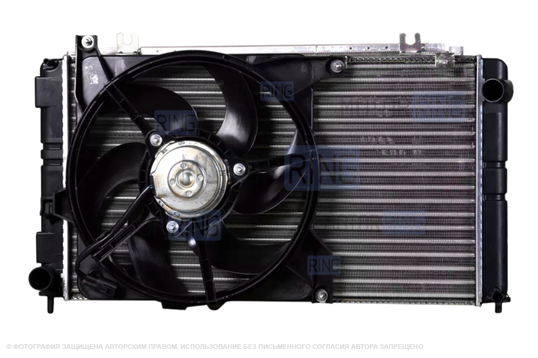 Радиатор охлаждения двигателя ДЗР в сборе с вентилятором для Лада Калина 2, Гранта, Датсун с 2016 г.в._1