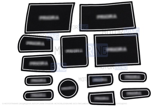 Комплект силиконовых черно-белых ковриков панели приборов и консоли для Лада Приора 1 (2007-2012)