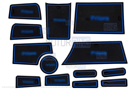 Комплект силиконовых черно-синих ковриков панели приборов и консоли для Лада Приора 2 (2013-2018)