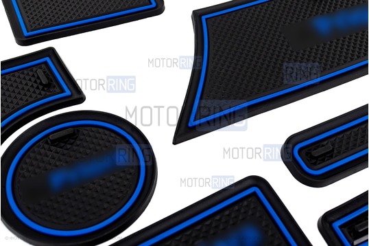 Комплект силиконовых черно-синих ковриков панели приборов и консоли для Лада Приора 2 (2013-2018)