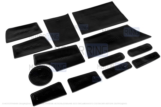 Комплект силиконовых черно-синих ковриков панели приборов и консоли для Лада Приора 2 (2013-2018)