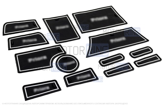 Комплект силиконовых черно-белых ковриков панели приборов и консоли для Лада Приора 2 (2013-2018)_1