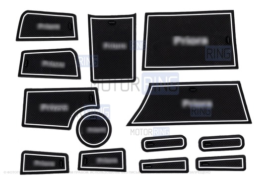 Комплект силиконовых черно-белых ковриков панели приборов и консоли для Лада Приора 2 (2013-2018)