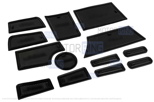 Комплект силиконовых черных ковриков панели приборов и консоли для Лада Приора 2 (2013-2018)_1