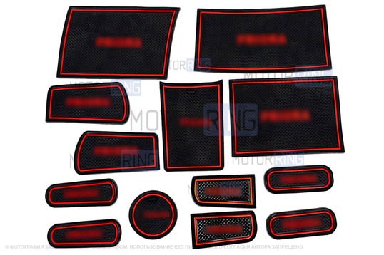 Комплект силиконовых черно-красных ковриков панели приборов и консоли для Лада Приора 1 (2007-2012)