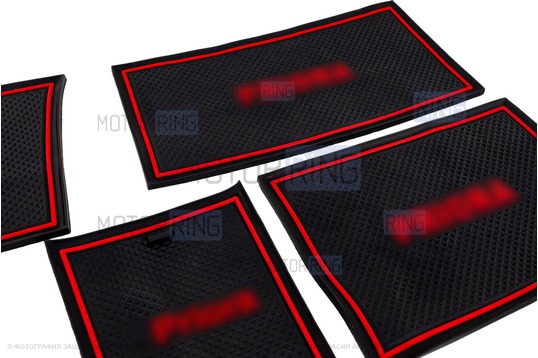 Комплект силиконовых черно-красных ковриков панели приборов и консоли для Лада Приора 1 (2007-2012)