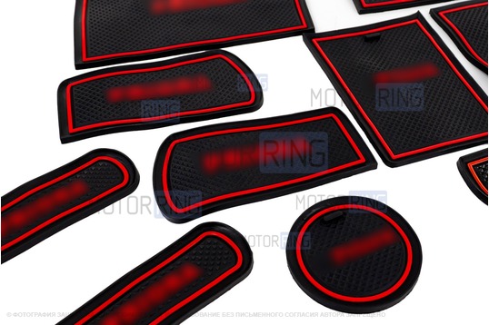 Комплект силиконовых черно-красных ковриков панели приборов и консоли для Лада Приора 1 (2007-2012)