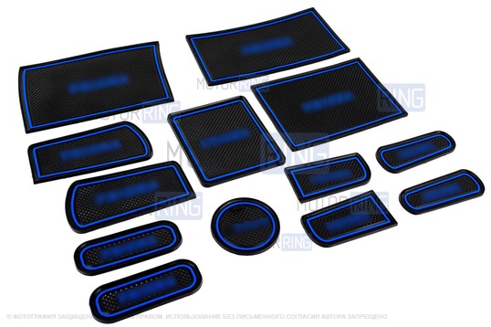 Комплект силиконовых черно-синих ковриков панели приборов и консоли для Лада Приора 1 (2007-2012)_1