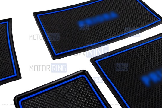 Комплект силиконовых черно-синих ковриков панели приборов и консоли для Лада Приора 1 (2007-2012)