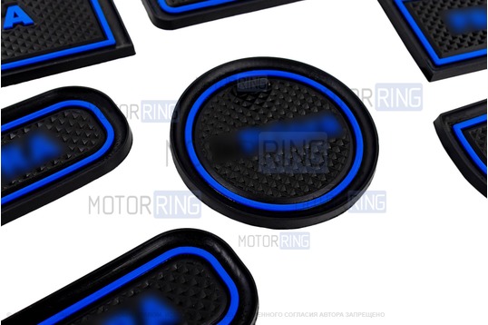 Комплект силиконовых черно-синих ковриков панели приборов и консоли для Лада Приора 1 (2007-2012)