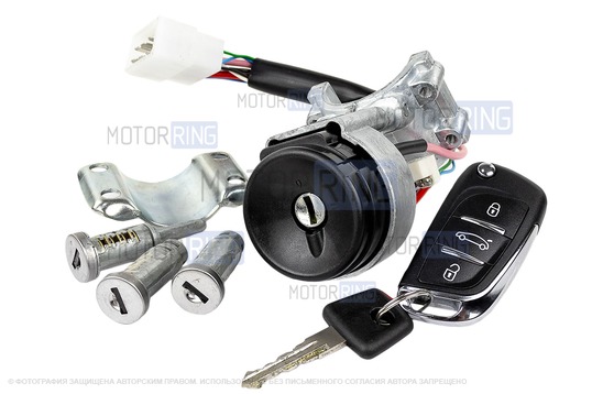 Замок зажигания с выкидным ключом в стиле Пежо без чипа (пустой) и личинками нового образца для ВАЗ 2108-21099, 2113, 2114_1