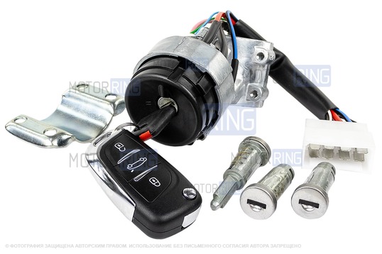 Замок зажигания с выкидным ключом в стиле Пежо без чипа (пустой) и личинками нового образца для ВАЗ 2108-21099, 2113, 2114