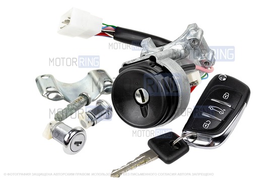 Замок зажигания нового образца с выкидным ключом в стиле Peugeot без чипа (пустой) и личинками замков для ВАЗ 2110-2112_1