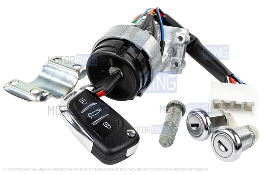 Замок зажигания нового образца с выкидным ключом в стиле Peugeot без чипа (пустой) и личинками замков для ВАЗ 2110-2112