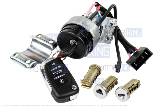 Замок зажигания старого образца с личинками и выкидным ключом в стиле Пежо без чипа (пустой) для Лада Калина, Гранта, Нива Тревел, Шевроле Нива