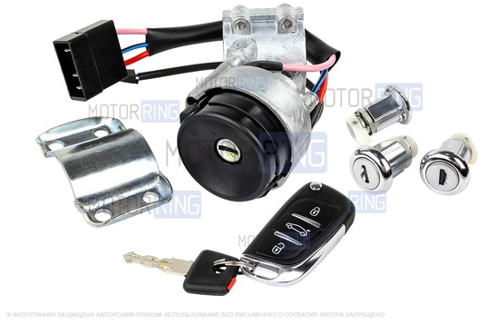 Замок зажигания с личинками и выкидным ключом в стиле Пежо без чипа (пустой) для Лада Приора, Приора 2_1