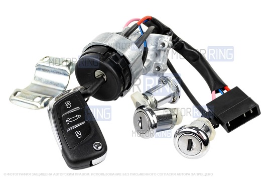 Замок зажигания с личинками и выкидным ключом в стиле Пежо без чипа (пустой) для Лада Приора, Приора 2