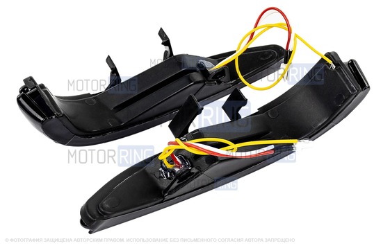 Светодиодные повторители поворота черные с узором N10 в зеркала образца 2015 года для Лада Веста, Веста Кросс