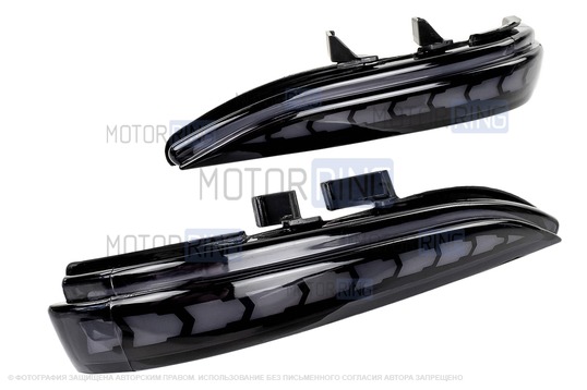 Светодиодные повторители поворота черные с узором N10 в зеркала образца 2015 года для Лада Веста, Веста Кросс