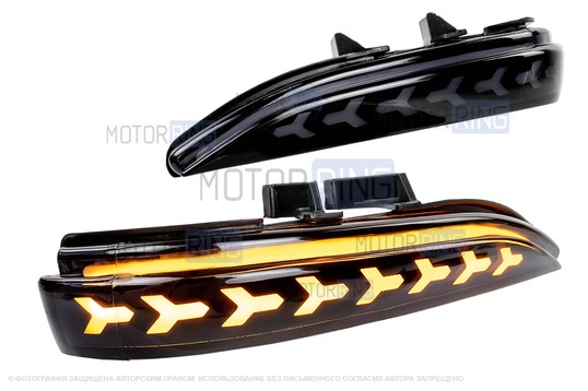 Светодиодные повторители поворота черные с узором N8 в зеркала образца 2015 года для Лада Веста, Веста Кросс_1