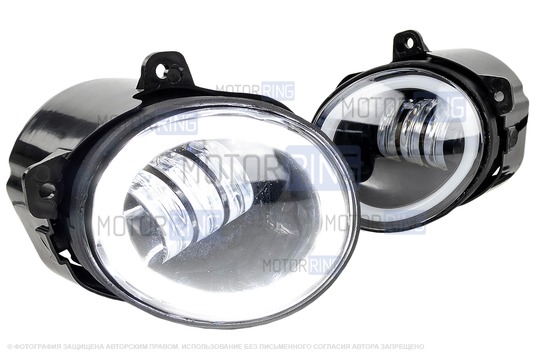 Диодные ПТФ серии Эконом (46W, 2600lux) с кольцом ДХО для Лада Калина, Калина 2, Гранта, Ларгус, Датсун до 2019 г.в., УАЗ Патриот_1