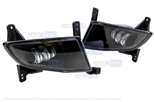 Двухцветные светодиодные ПТФ серии Эконом (5 линз, 15w, 2200lux) в рестайлинговый бампер для Лада Приора SE, Приора 2