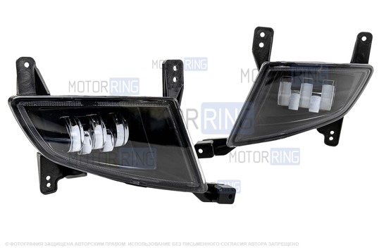 Двухцветные светодиодные ПТФ серии Эконом (5 линз, 15w, 2200lux) в рестайлинговый бампер для Лада Приора SE, Приора 2