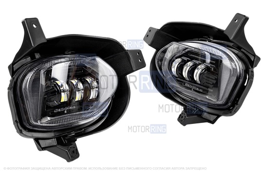 Диодные ПТФ Sal-Man 50W 4600lux 6000К 3 линзы для Hyundai Solaris 2 с 2020 г.в. (рестайлинг)