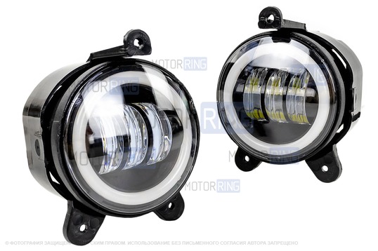 Диодные ПТФ серии Эконом (46W, 2600lux) с кольцом ДХО для Лада Приора, Шевроле Нива с 2009 г.в., Лада Нива 2123, ГАЗ Газель