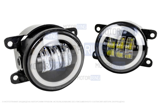 Диодные ПТФ серии Эконом (46W, 2600lux) с кольцом ДХО для Лада Гранта FL, Веста, Веста NG, Икс Рей, Ларгус FL, Нива Урбан, Рено