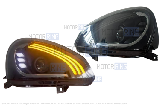 Комплект Bi-LED фар в стиле Мерседес с ДХО, динамическим поворотником и тонированным стеклом для Лада Приора_1