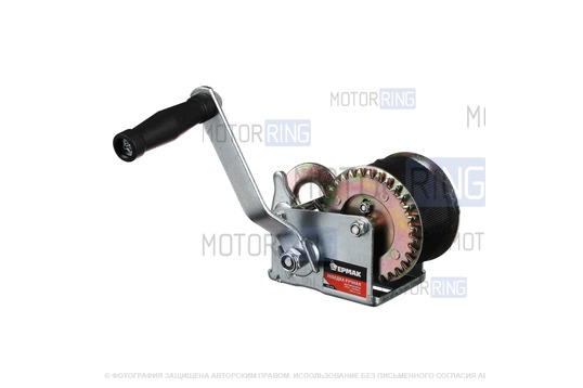 Лебедка ручная шестеренчатая Ермак (трос - ремень) 450кг, длина троса 8,5м_1