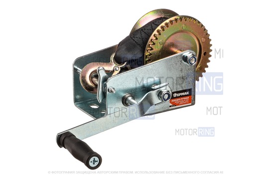 Лебедка ручная шестеренчатая Ермак TRT 1301S (трос - ремень) 1360кг, длина троса 8м_1