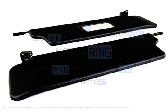 Черные солнцезащитные козырьки с зеркалом и центральным кронштейном для Лада 4х4 (Нива) 1993-2019 г.в.