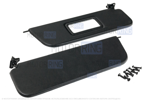 Черные солнцезащитные козырьки с зеркалом и комплектом саморезов для ВАЗ 2101-2107_1