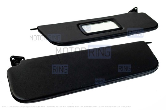 Черные солнцезащитные козырьки с зеркалом и комплектом саморезов для ВАЗ 2101-2107