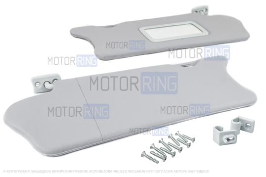 Солнцезащитные козырьки с зеркалом, крючками и комплектом саморезов для ВАЗ 2110-2112_1