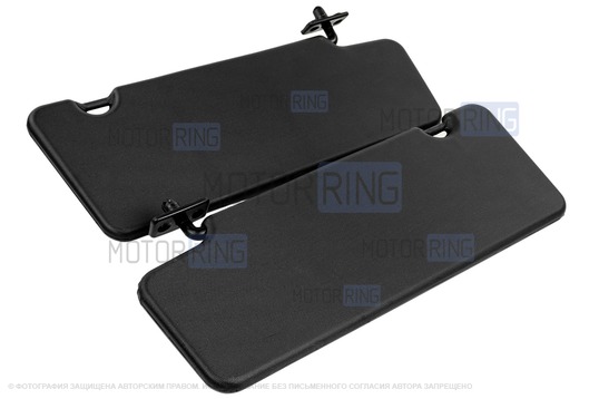 Черные противосолнечные козырьки с открывающимся зеркалом и комплектом саморезов для Лада Приора