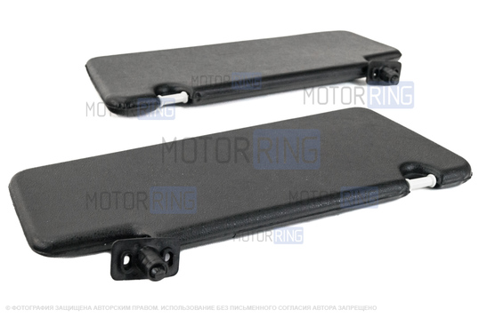 Черные противосолнечные козырьки с зеркалом и комплектом саморезов для Лада Приора