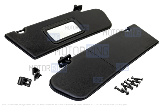 Солнцезащитные черные козырьки с зеркалом, крючками и комплектом саморезов для Шевроле Нива, Лада Нива Тревел_1