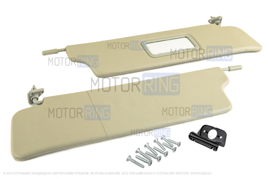 Cолнцезащитные козырьки с зеркалом, центральным кронштейном и комплектом саморезов для Лада 4х4 (Нива) 1993-2019 г.в._1