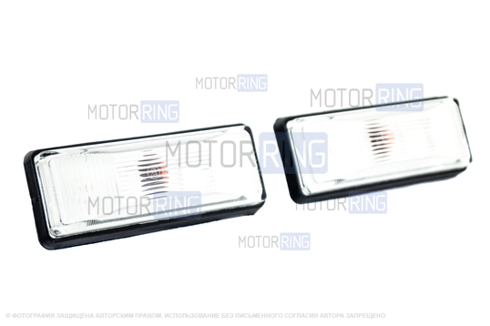 Повторители поворотов белые на передние крылья с защитными колпачками проводки для ВАЗ 2106, Лада 4х4, Нива Легенд