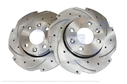 Вентилируемые передние тормозные диски АТС-Super (ромашки) R15 с насечками и перфорацией для Лада Веста, Икс Рей, Ларгус, Renault Logan, Sandero, Megane, Clio, Nissan Micra, Note, Tiida_1