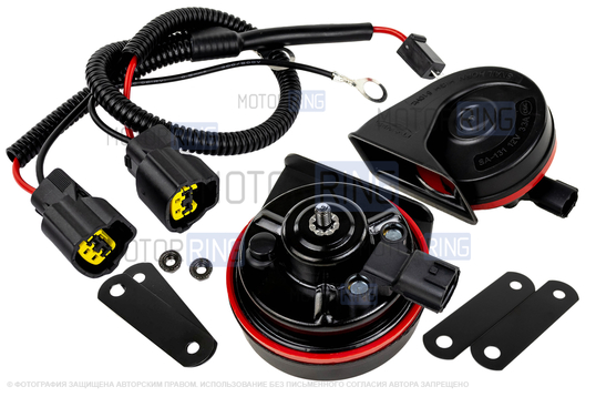 Рупорный воздушный звуковой сигнал SEM-ALI 131 c проводкой штатного подключения для Mazda 1, 2 поколений, Mitsubishi 2 поколения, Волга_1