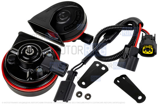 Рупорный воздушный звуковой сигнал SEM-ALI 131 c проводкой штатного подключения для Peugeot, Renault, Citroen 2 поколения, Лада Ларгус, Ларгус FL_1