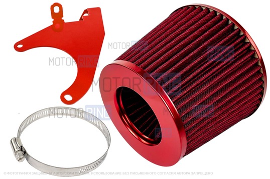 Красный воздушный фильтр нулевого сопротивления MR с красным кронштейном Sal-Man для 8 кл ВАЗ 2108-21099, 2110-2112, 2113-2115, Лада Гранта, Гранта FL, Калина, Калина 2, Приора_1