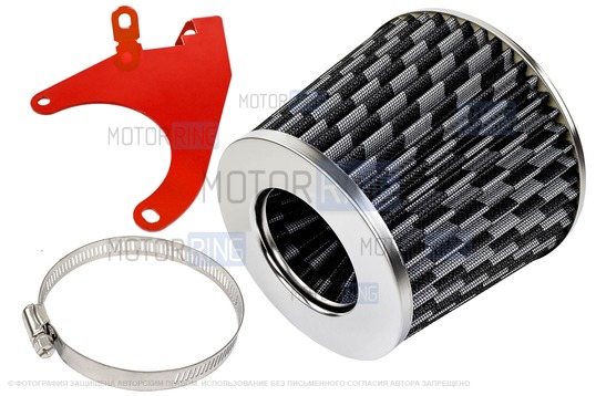 Воздушный фильтр нулевого сопротивления MR под карбон с красным кронштейном Sal-Man для 8 кл ВАЗ 2108-21099, 2110-2112, 2113-2115, Лада Гранта, Гранта FL, Калина, Калина 2, Приора_1